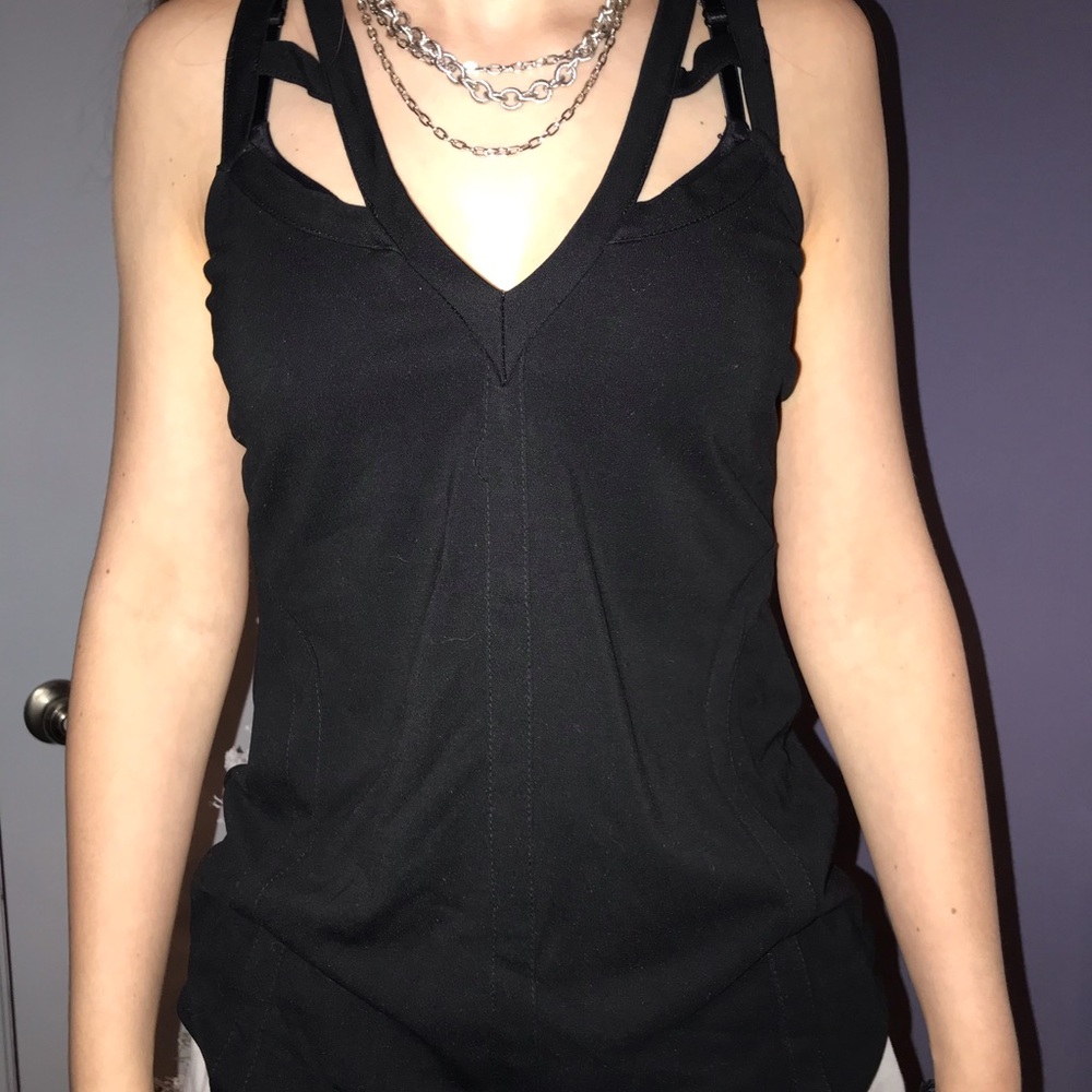 black tank top with designed top